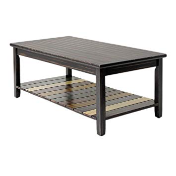 IWELL Coffee Table with Storage Shelf for Living Room, Cocktail Table Made of Solid Wood, TV Table, Dining Table, Office Table, Solid Elegant Functional Table, Multi-Tonal Slatted Design, Espresso