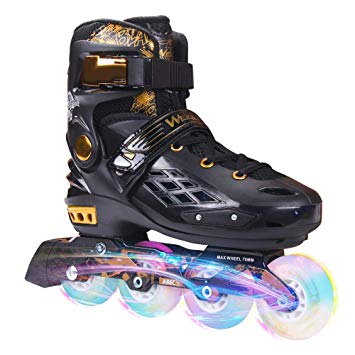 YF YOUFU Adjustable Inline Skates for Boys/Girls/Kids/Adult, Roller Skate/Blades with Triple Protection, Front Foot Shield, Hard PU Wheels, Patines with Light-up Wheel for Youth, Men, Women