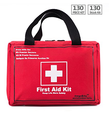 130 Piece Premium First Aid Kit Bag, Be Prepared for Office, Home, Car, School, Emergency, Survival, Camping, Hunting, and Sports - By EnergeticSky™