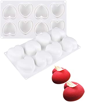 VolksRose Silicone Mini Heart Molds 2 Pack 8-Cavity Baking Mold Ice Cube Trays for Making Ice Cream Bombes, Cheesecake, Mousse, Jelly, Muffin Pan, Chocolate, Candy, Homemade Soap Mold and More #S1