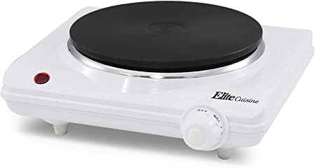 Elite Gourmet Countertop Electric Hot Burner, Temperature Controls, Power Indicator Lights, Easy to Clean, Single, White New