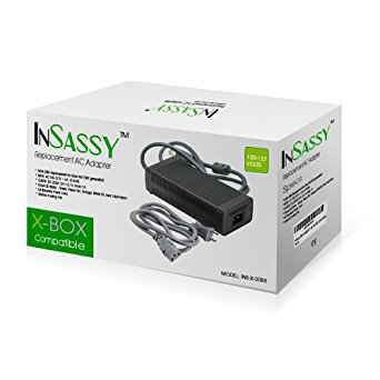 InSassy (TM) Xbox 360 AC Adapter - 203W Brick Style Power Supply with Cable Cord