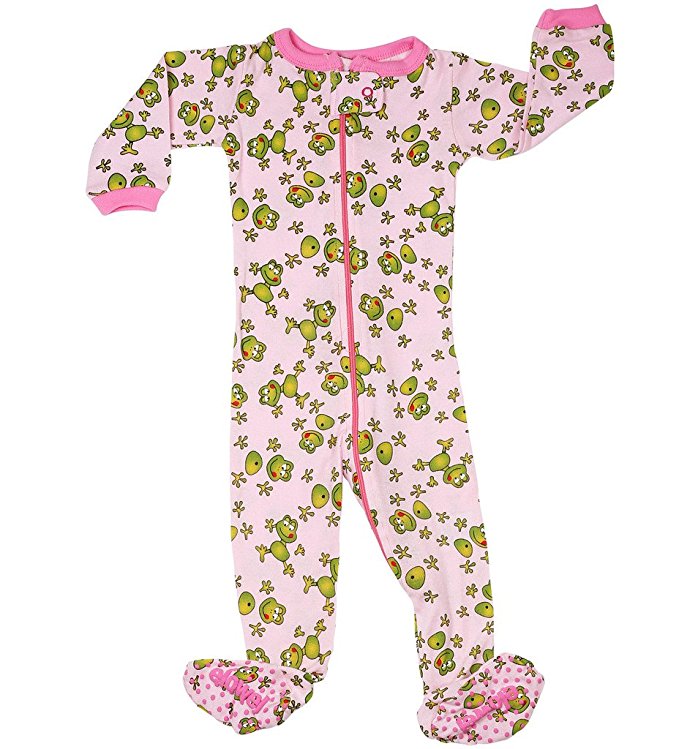 Elowel Baby Girls footed "Froggies" pajama sleeper 100% cotton (size 6M-5Years)