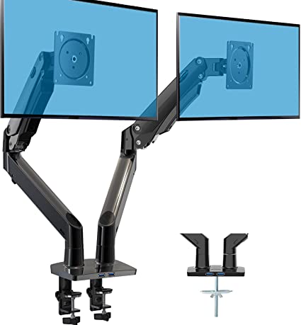 HUANUO Dual Monitor Stand - Double Gas Spring Arm Monitor Desk Mount for Two 35 inch LCD LED Screens, Height Long Adjustable VESA Mount with Clamp, Grommet Mounting Base, Hold up to 26.4lbs