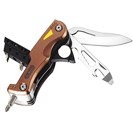 Dr.meter MT-8 Multi-function 8 in 1 Stainless Steel Folding Pocket Knife with LED Light, Can/Bottle Opener, Flathead Screwdriver, Spanner, Bits Group/Holder, Pouch Included