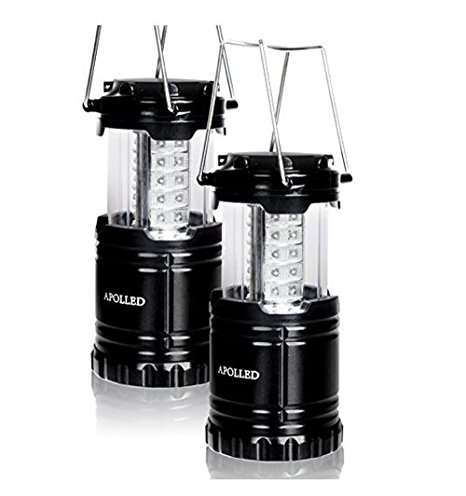 APOLLED Camping Lantern, 30-LED Collapsible Lantern with 6 AA Batteries, Survival Kit for Outdoor Camping, Emergency, Hurricane, Power Outage (Black, 2 Pack)