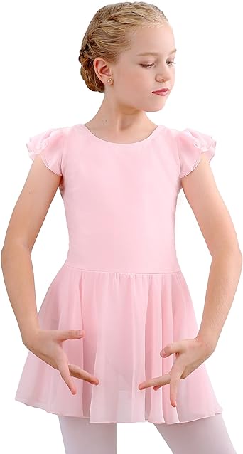 Stelle Ballet Leotards for Girls Dance Leotard with Skirt Toddler Dance Outfits Ruffle Sleeve (Little/Big Kid)