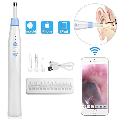 VAlinks Wireless Otoscope,HD 720P WiFi Ear Otoscope Ear Cleaning Endoscope Ear Inspection Camera with Ear Wax Remover Tools