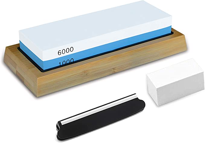 PHYEX Knife Sharpening Stone, Combination Dual Sided 1000/6000, with Non Slip Base, Flattening Stone & Angle Guide