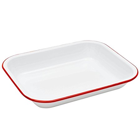 Enamelware Small Roasting Pan - Solid White with Red Rim