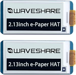 2PCS Waveshare 2.13inch E-Ink Display HAT V4 Version Compatible with Raspberry Pi 5/4B/3B /3B/2B/B /A /Zero/Zero W/WH/Zero 2W, 250x122 Resolution SPI Interface Supports Partial Refresh