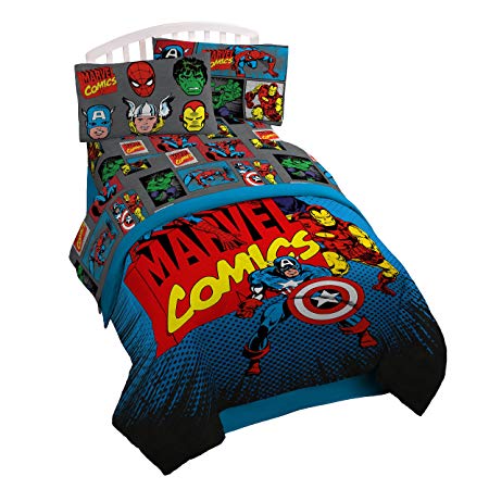 Jay Franco Marvel Superheros Microfiber 3 Piece Twin Sheet Set, Gray