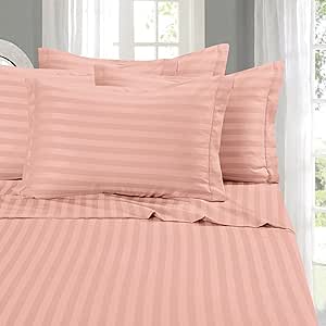 Elegant Comfort Softest and Coziest 6-Piece Sheet Set - 1500 Premium Hotel Quality Microfiber - Deep Pocket, Wrinkle Resistant 6-Piece Damask Stripe Bed Sheet Set, Full, Dusty Rose