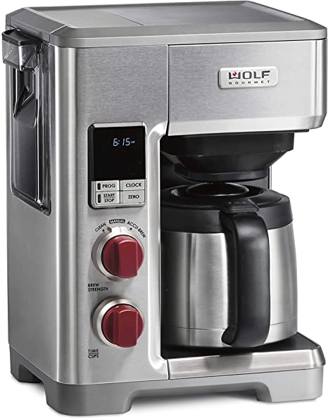 Wolf Gourmet Programmable Coffee Maker System with 10 Cup Thermal Carafe, Precision Technology, Accu-Brew, Built-In Grounds Scale (WGCM100S)