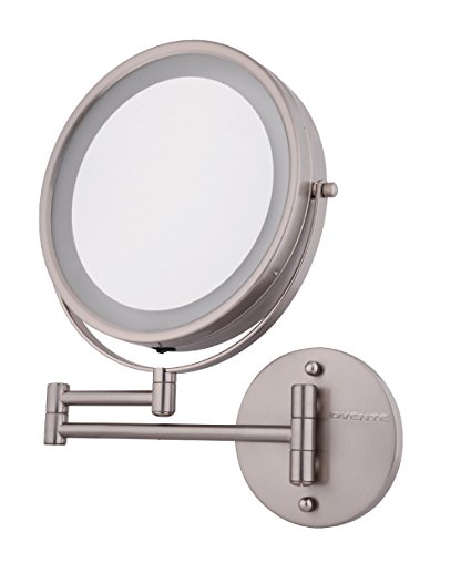 Ovente MFW70BR 7.0 inch Battery Operated LED Lighted Wallmount Vanity Makeup Mirror, 1x/10x Magnification, Nickel Brushed