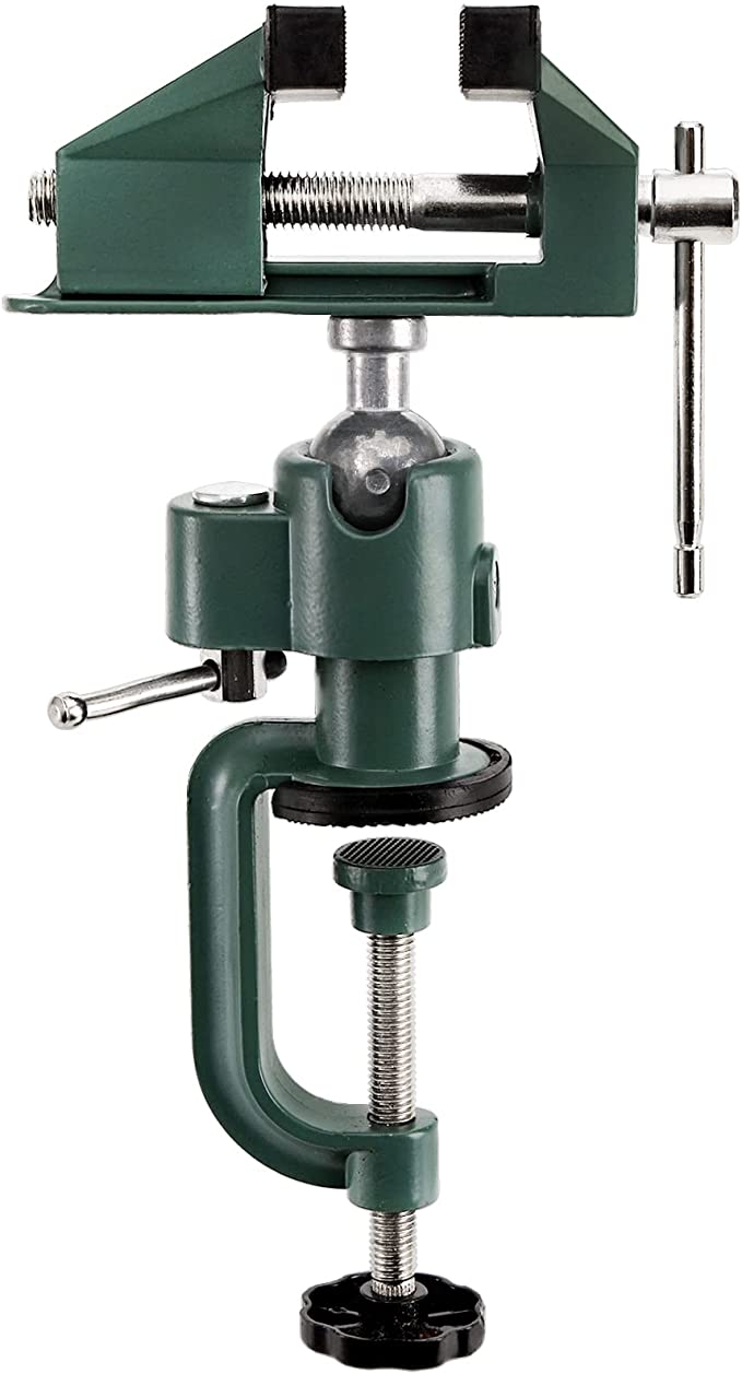 Fasmov Swivel 3" Universal Table Vise Tilts Rotate 360° Universal Work, Table Vice Portable for Workbench, Home, Drilling, Woodworking, and More, Green