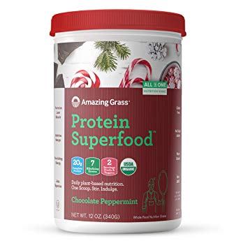 Amazing Grass Protein Superfood: Organic Vegan Protein Powder, Plant Based Meal Replacement Shake with 2 servings of Fruits and Veggies, Chocolate Peppermint Flavor, 10 Servings