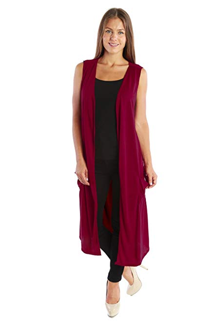 Nelly Aura Open Duster Sleeveless Long Cardigan Vest w/ Pockets - MADE IN USA - All Sizes   Colors