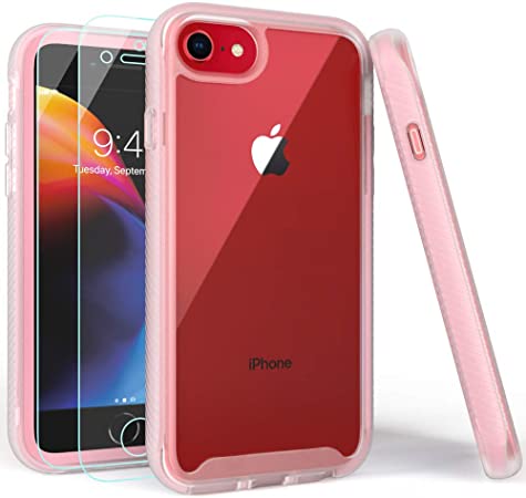iPhone SE 2020 Case, iPhone 8 Case, iPhone 7 Case with Screen Protector, Shockproof Clear Multicolor Series Bumper Cover for 4.7 Inch iPhone 6/6s/7/8/SE 2020-Matte Pink