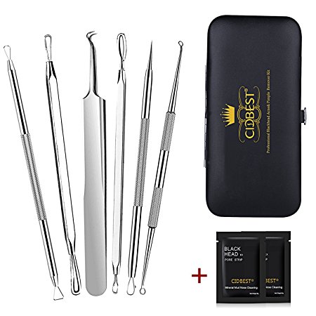 Blackhead Remover Tools , Acne Pimple Comedone Extractor, Stainless Steel Blackhead Remover Tool Kit Set of 6Pcs ,Whitehead Removal Tool , Professional Extractor Tweezer Treatment kit   2Pcs Nose Mask