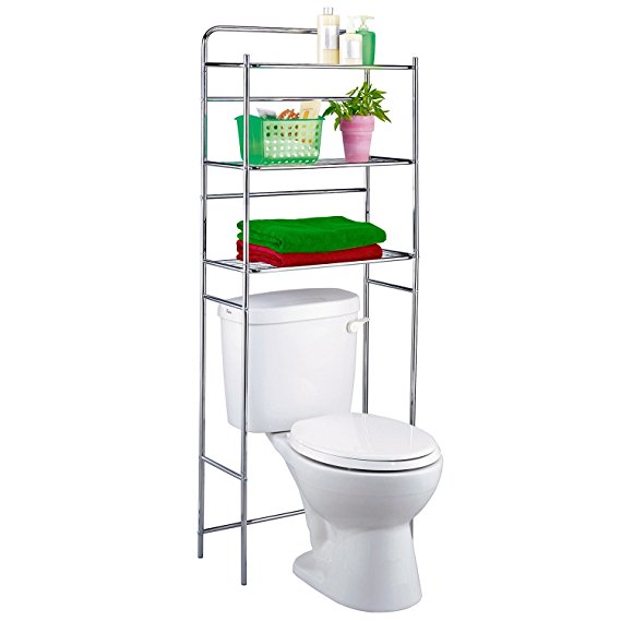 Tatkraft Tanken 3-Tier Over the Toilet Shelf Storage Bathroom Shelf Space Saver Chrome Steel 23.4 X 10.2 X 59.6 inch