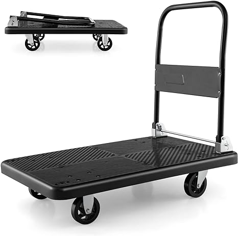 COSTWAY 200kg/400kg Folding Platform Trolley, Heavy Duty Hand Sack Truck with Handle, Rolling Flatbed Cart Dolly for Easy Transportation and Heavy Lifting (92 x 60 x 87cm, 400kg Capacity)