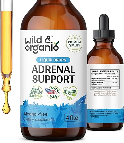 Adrenal Health Daily Support - Natural Adrenal Strength Supplement for Women & Men - Adrenal Liquid Drops Complex with Organic Rhodiola & Ashwagandha Root - Vegan Tincture - 4 Fl. Oz.