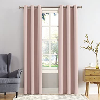 Sun Zero 53465  Easton Blackout Energy Efficient Grommet Curtain Panel, 40" x 108", Blush Pink