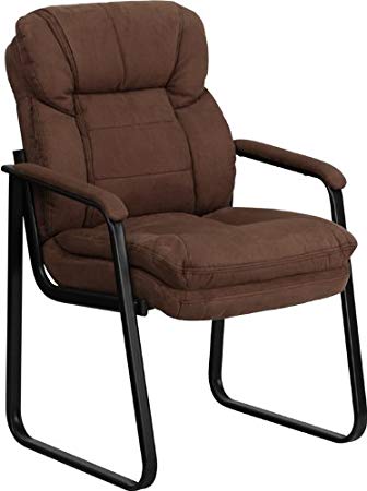 Flash Furniture Brown Microfiber Executive Side Reception Chair with Sled Base