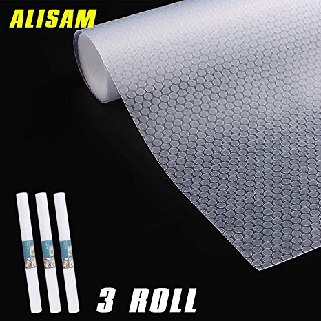 ALISAM 3 Rolls EVA Shelf Liner,Translucent and Non-Adhesive Free to Cut Washable,for Drawer Cabinet Shelving Kitchen Under Sink Shelf 17.7 x 59 inch