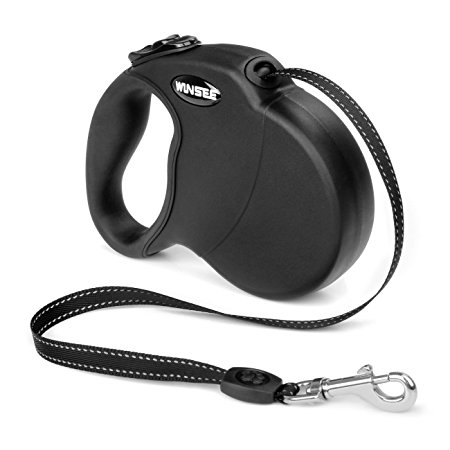 WINSEE Retractable Dog Leash 16 ft Dog Walking Lead Up to 110lbs Reflective Ribbon Cord Break Lock System