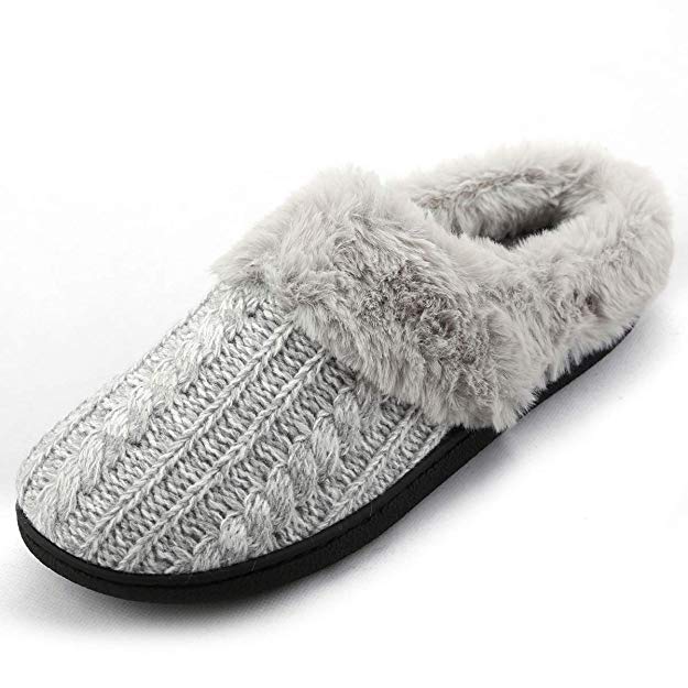 diig Soft Fuzzy Slippers for Women - Non-Slip Memory Foam Warm House Shoes, Indoor Outdoor, Pink, Gray, Black