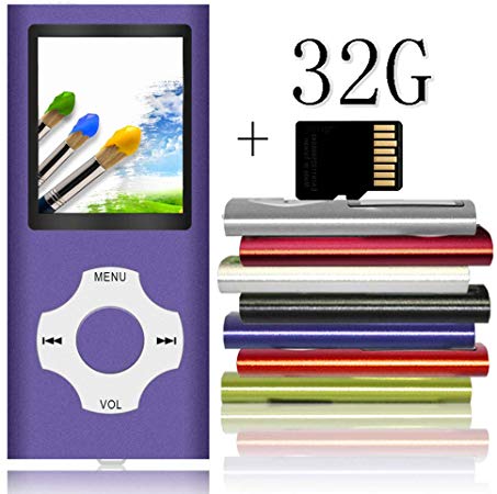 Tomameri - Portable MP3 / MP4 Player with Rhombic Button, Including a Micro SD Card and Support Up to 64GB, Compact Music, Video Player, Photo Viewer Supported - White Purple