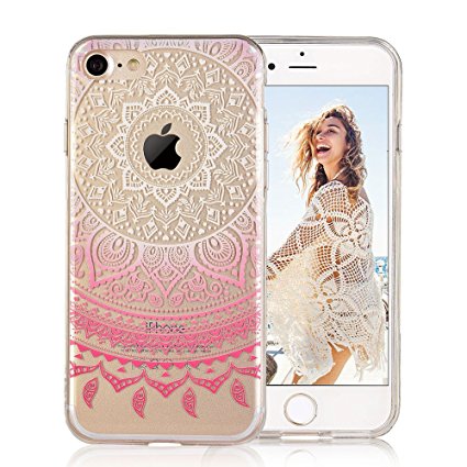 iPhone 7 case, iPhone 8 case, COSANO Premium Quality Henna Mandala Floral Case [Hard PC Back   Soft TPU Bumper] Crystal Clear Flower Cute design[Ultra thin] for iPhone 7/8 (4.7") (Pink Mandala 7)