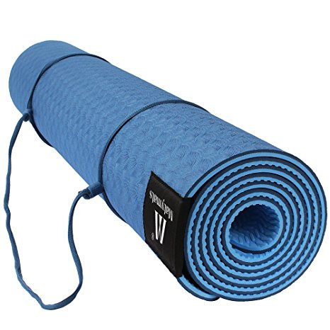 Matymats Non Slip TPE Yoga Mat with Carry Strap for Hot Yoga Pilate Gymnastics Bikram Meditation Towel- High Density Thick 1/4'' Durable Mat 72''24'' Eco Safe Non Toxic