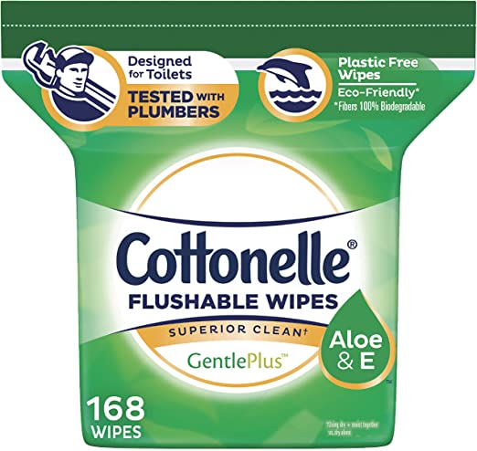 Cottonelle GentlePlus Flushable Wipes with Aloe & Vitamin E, Refill, 168 Total Wet Wipes