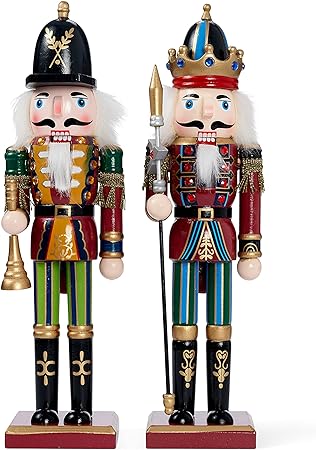 THE TWIDDLERS 12-Inch Christmas Wooden Nutcracker Figures (Red) - King & Guard Solider (2pcs) - Wooden Ornaments, Traditional Xmas Gift Toy Decoration