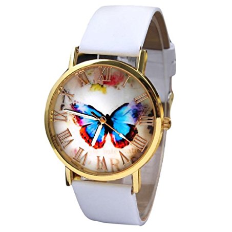 UPLOTER 2016 Butterfly Style Womens Leather Band Analog Quartz Wrist Watch