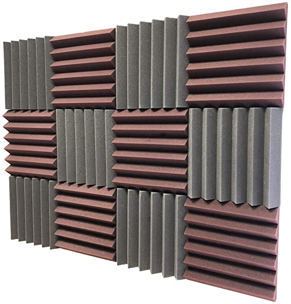 Soundproof Store 4492 Acoustic Wedge Soundproofing Studio Foam Tiles, 2 X 12 X 12-Inch, Pack of 12 (Charcoal Black and Burgundy Maroon)