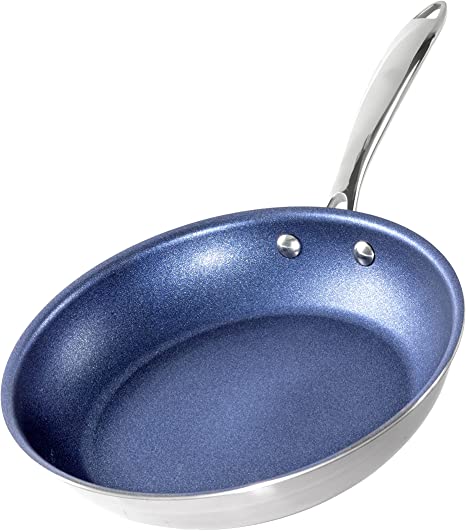 Granitestone Stainless Steel Nonstick 10” Frying Pan, Tri-Ply Base, Stainless Steel Fry Pan with Nonstick Mineral Coating, 100% PFOA Free, Cool Touch Handles, Induction, Oven & Dishwasher Safe…