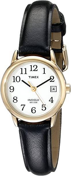 Timex Women's Indiglo Easy Reader Quartz Analog Leather Strap Watch with Date Feature