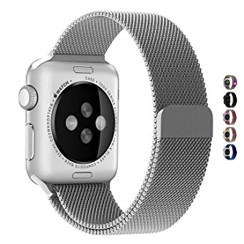 TGEEK Apple Watch Band Magnetic Closure Clasp Mesh Milanese Loop Stainless Steel Bracelet Replacement Strap for Apple Watch Silver 42mm