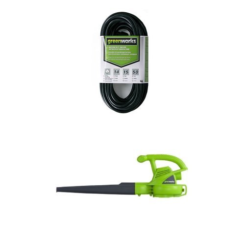 Greenworks 24012 7 Amp Single Speed Electric 160 MPH Blower and 50' Indoor/Outdoor Extension Cord