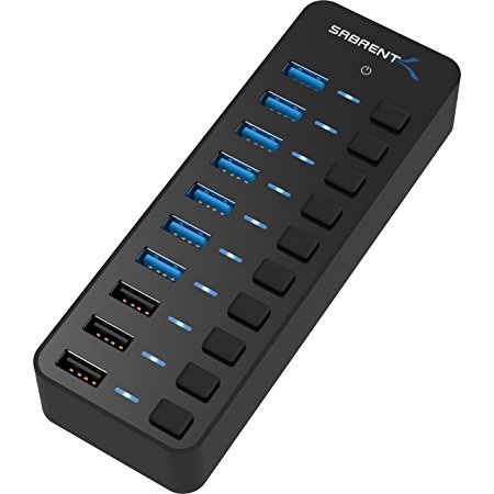 Sabrent 60W 7-Port USB 3.0 Hub   3 Smart Charging Ports with Individual Power Switches and LEDs includes 60W 12V/5A power adapter (HB-B7C3)