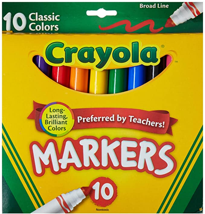 Crayola Broad Line Markers, Classic Colors 10 Each (Pack of 2)