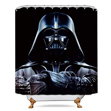 LIGHTINHOME Superhero in Star Wars Movie Shower Curtain Set Black Darth Vader Shower Curtain Panel Polyester Waterproof Fabric 72x72 Inch with 12-Pack Plastic Shower Hooks Anti Mildew