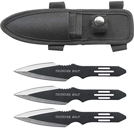 Perfect Point RC-595-3 Thunder Bolt Throwing Knife Set with Three Knives, Black Blades, Steel Handle, 5-1/2-Inch Overall