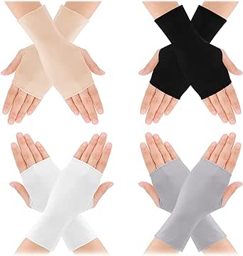 Yolev 4 Pairs Sunblock Fingerless Gloves for Women UV Sun Protection Wrist Length Gloves Lightweight Fingerless Gloves for Girls Women Summer Outdoor Driving