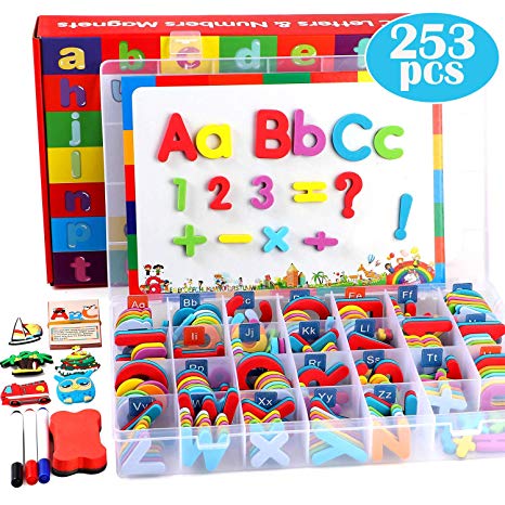 Lewo 247 PCS Magnetic Letters Numbers with Magnetic Board and Storage Box Foam Alphabet ABC Refrigerator Magnets Educational Toys for Kids Children Toddlers