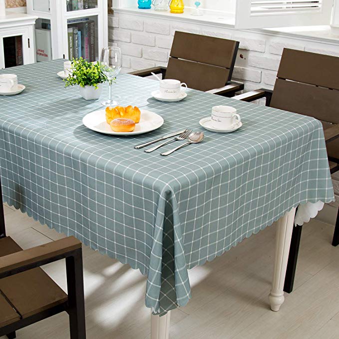 Hewaba Rectangle Printed Tablecloth - (60" x 84") Polyester Fabric Washable Table Cover, Seats 6-8 People, Wrinkle Free, Oil-Proof/Waterproof Tabletop Protector for Kitchen Dinning Party - Teal Plaid